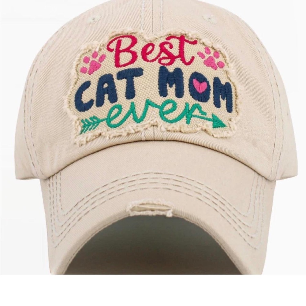 Tan "Best Cat Mom Ever" baseball cap